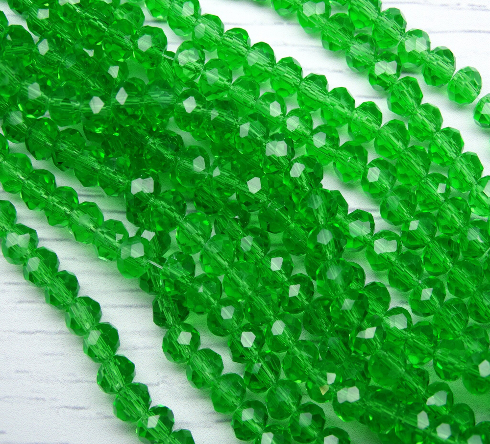 БП021НН46 Хрустальные бусины "рондель", цвет: зеленый прозрачный, 4х6 мм, кол-во: 58-60 шт.