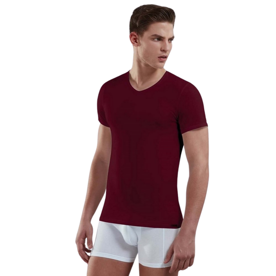Мужская футболка с V-образным вырезом бордовая Doreanse 2855