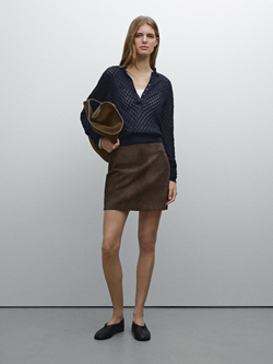 Massimo Dutti Трикотажная футболка с ажурным воротником поло темно-синий