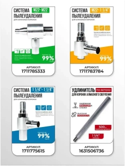 Система пылеудаления для алмазных коронок резьба М22-M22 Адаптер для инструмента Насадка Пылеотвод