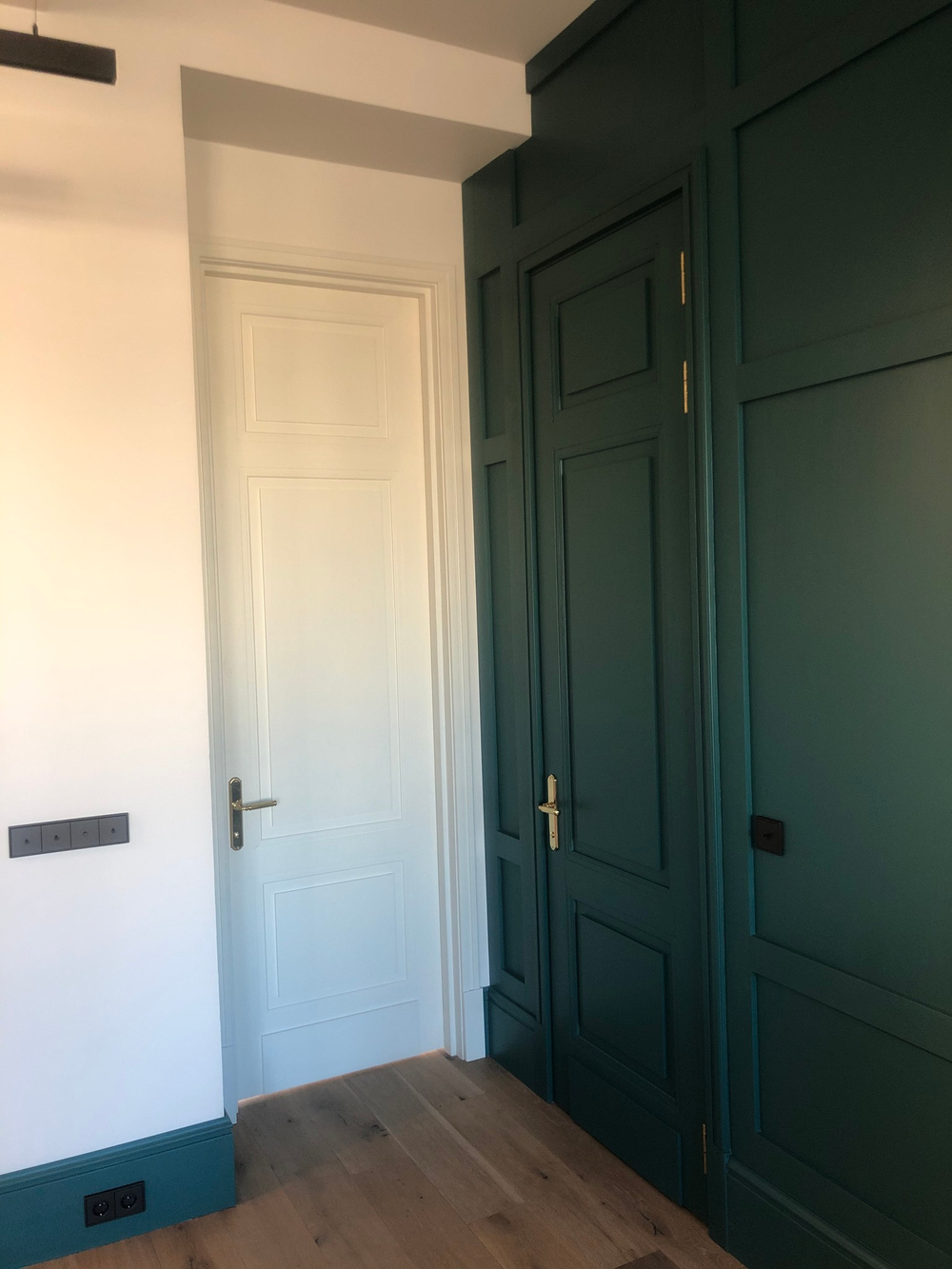 Межкомнатная дверь в стиле модерн с фурнитурой золотого оттенка