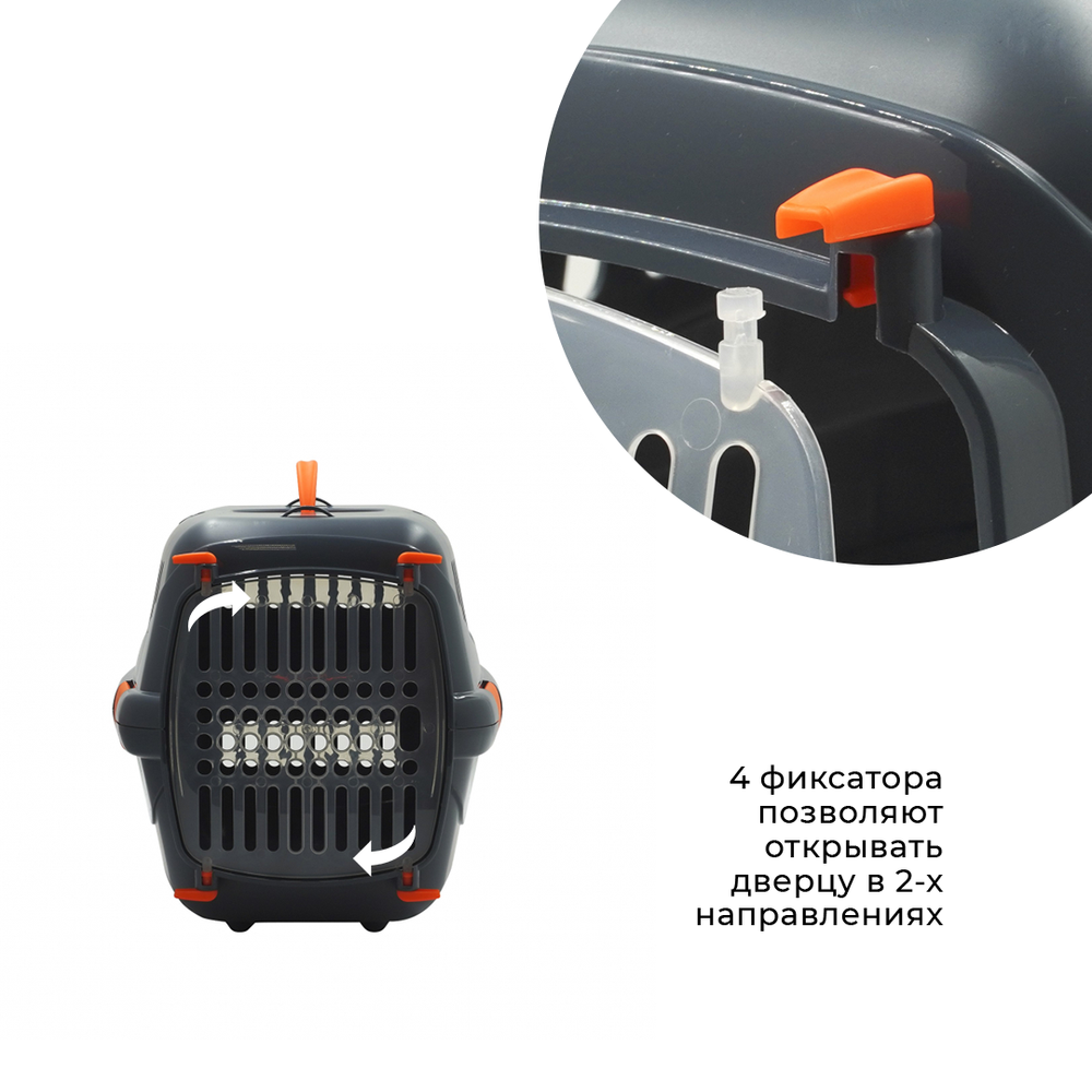 Клиппер-переноска ZOOSET с прозрачной дверцей и ремнем - М (48х32х32 см) - серый/оранжевый