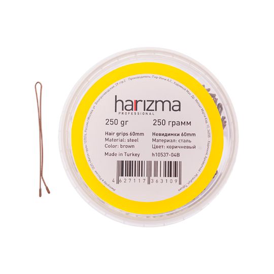 Невидимки для волос Harizma, 60 мм, прямые, коричневые (h10537-04B)