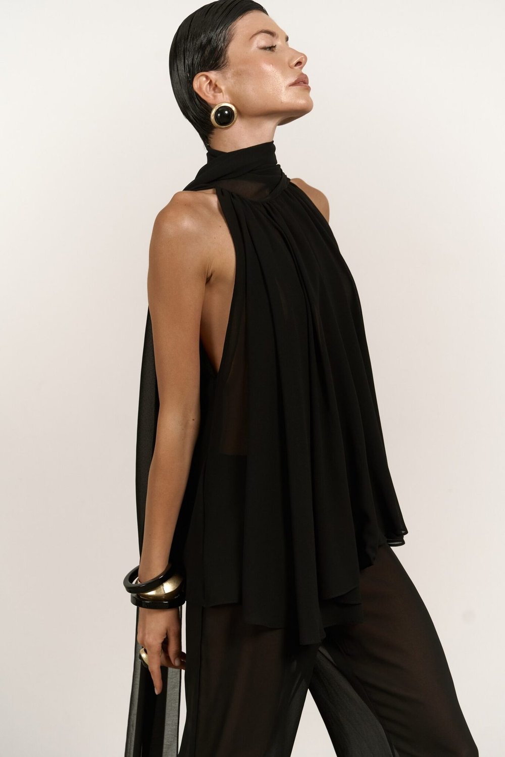 Топ из шифона, черный