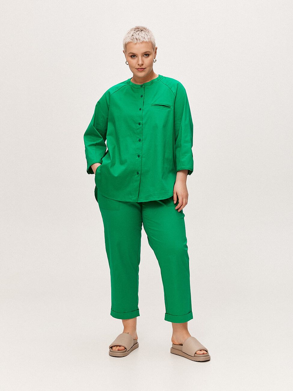 Костюм рубашка и брюки из хлопка, зеленый