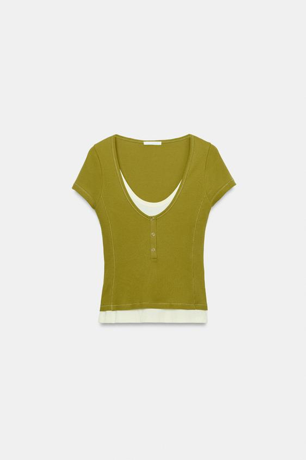 ZARA ФУТБОЛКА С ЭФФЕКТОМ МНОГОСЛОЙНОСТИ, СВЕТЛЫЙ ХАКИ