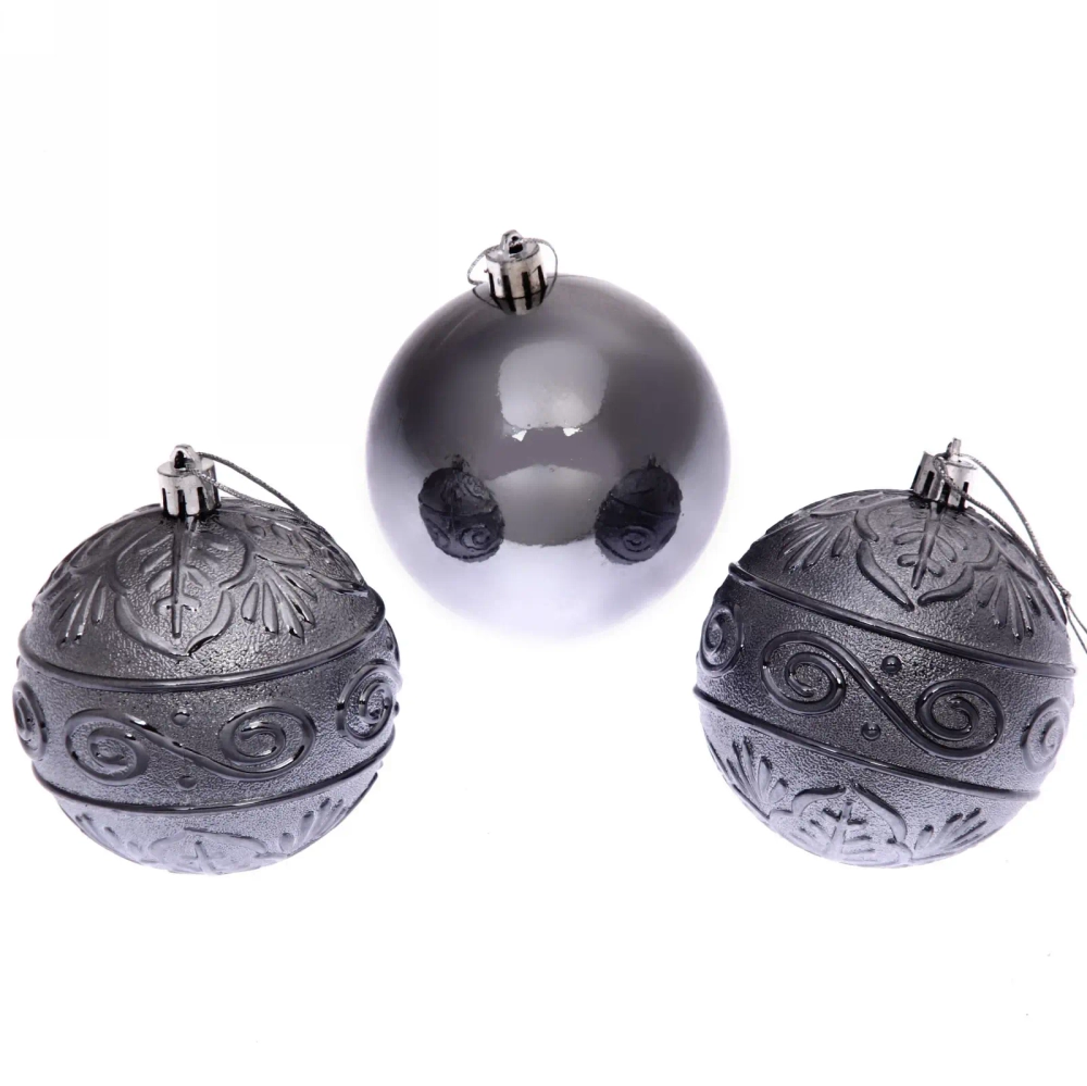 Новогодние шары 8 см (набор 3 шт) «Микс фактур», графит