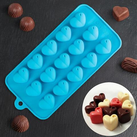 Форма для шоколада «Сердечки», 20,5×10 см, 15 ячеек (3×2,6 см), цвет МИКС