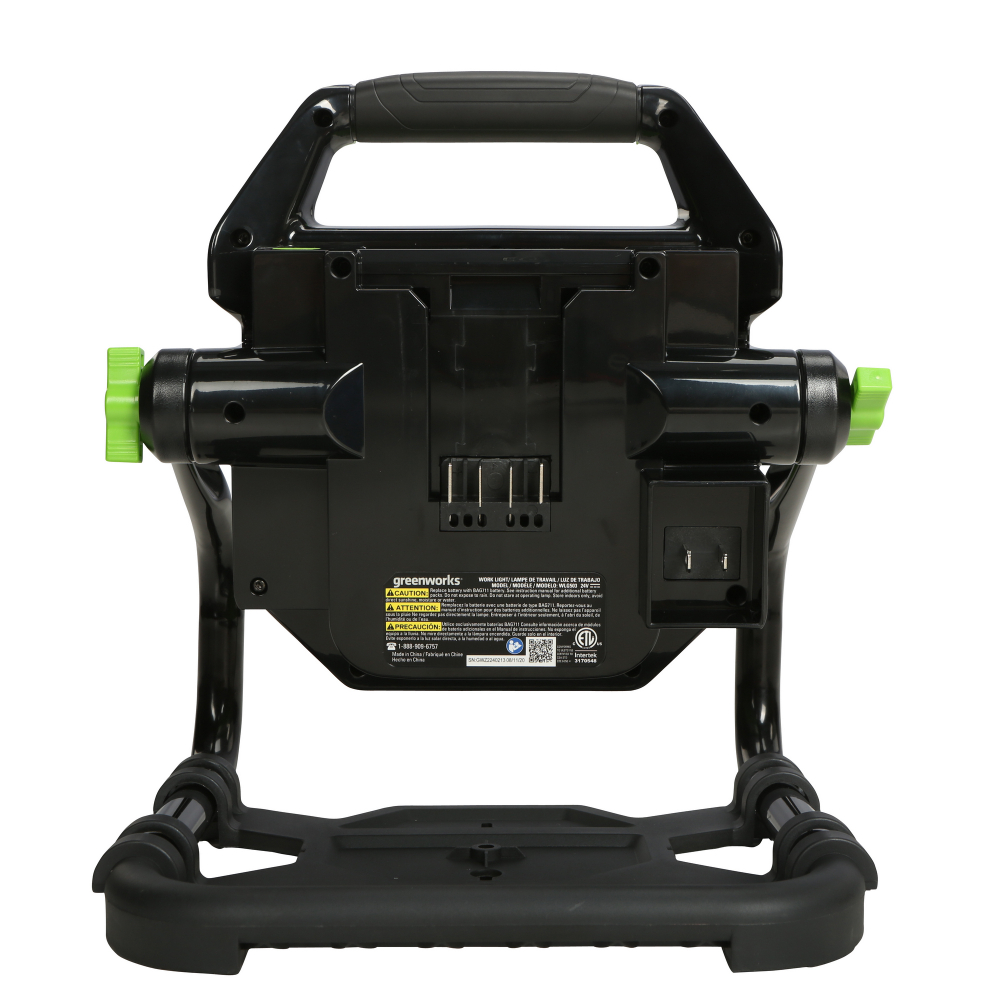 LED-прожектор с гибридным питанием Greenworks G24WL, 24V / 110-220V, 1000/2000 лм, крюк для подвеса, крепление на стену, кабель 30 см, без АКБ и ЗУ
