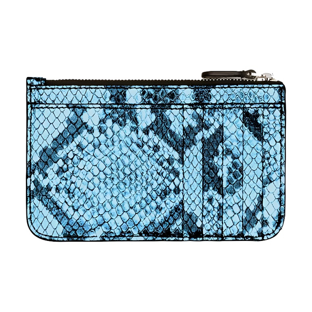 Balenciaga Cash Cow Leather Card Holder Women"s Snakeskin Blue