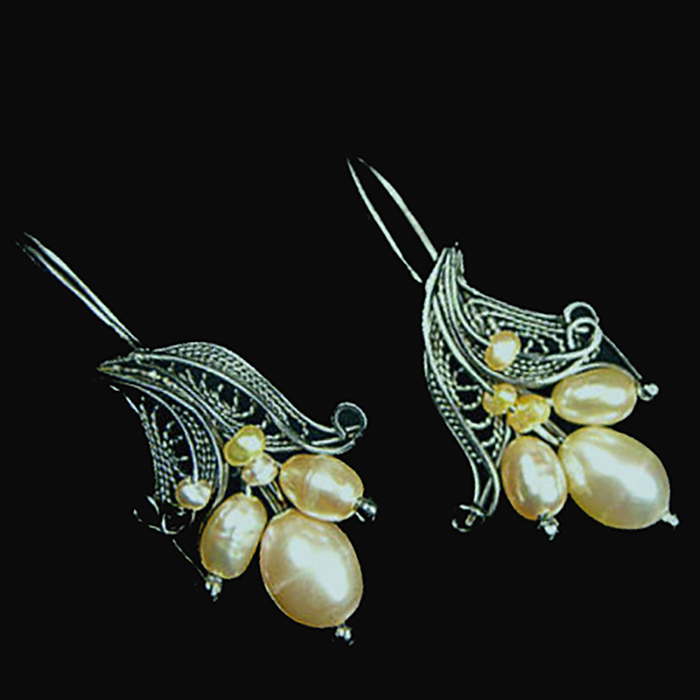 Серьги "Брусника" жемчуг, скань асс.