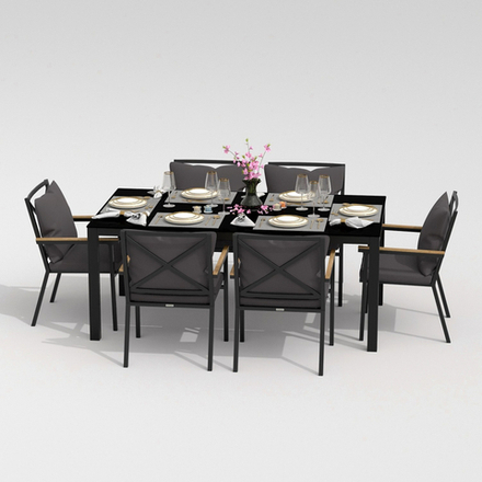 Обеденная группа Ideal Patio  КАНА ФЕСТА плюс каркас карбон, стол стекло 180, ткань антрацит