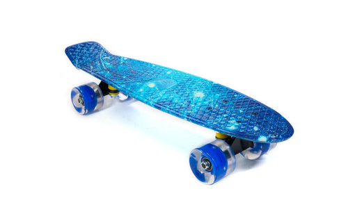 Скейтборд Lmai тип PENNYBOARD "Синий космос", светящиеся колеса