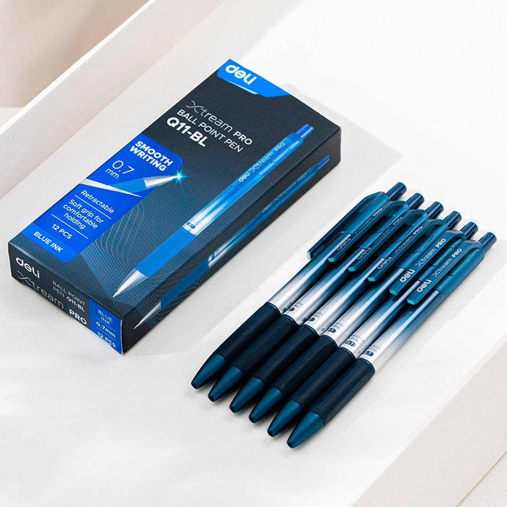 Ручка шариковая DELI "Xtream" автоматическая, 0,7 мм, синяя, грип