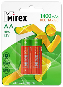 Аккумулятор AA (HR6) 1400 мАч Mirex Ni-Mh (Цена за упаковку 2 штуки)