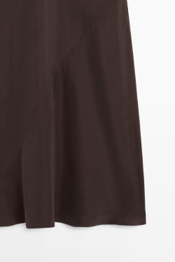 Massimo Dutti Длинное платье с драпированным вырезом, коричневый