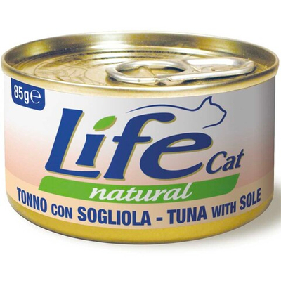 Lifecat консервы для кошек (тунец с камбалой в бульоне) 85 г банка