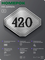 Номерок на дверь квартиры 420, для кабинета, офиса, шильдик 9 х 7 см, брашированная сталь, Айдентика Технолоджи