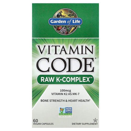 Garden of Life, Vitamin Code, Raw K-Complex, комплекс витаминов K, 60 веганских капсул