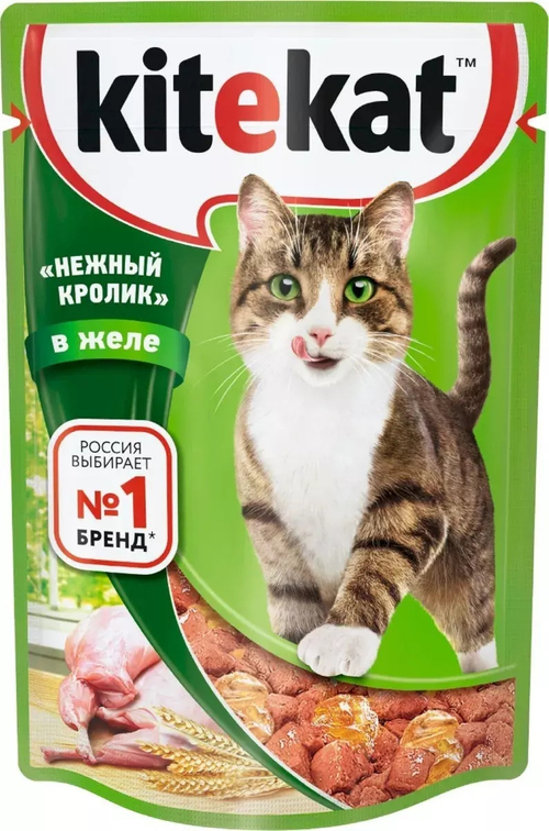 Влажный корм Kitekat для взрослых кошек, с кроликом в желе, 85 г