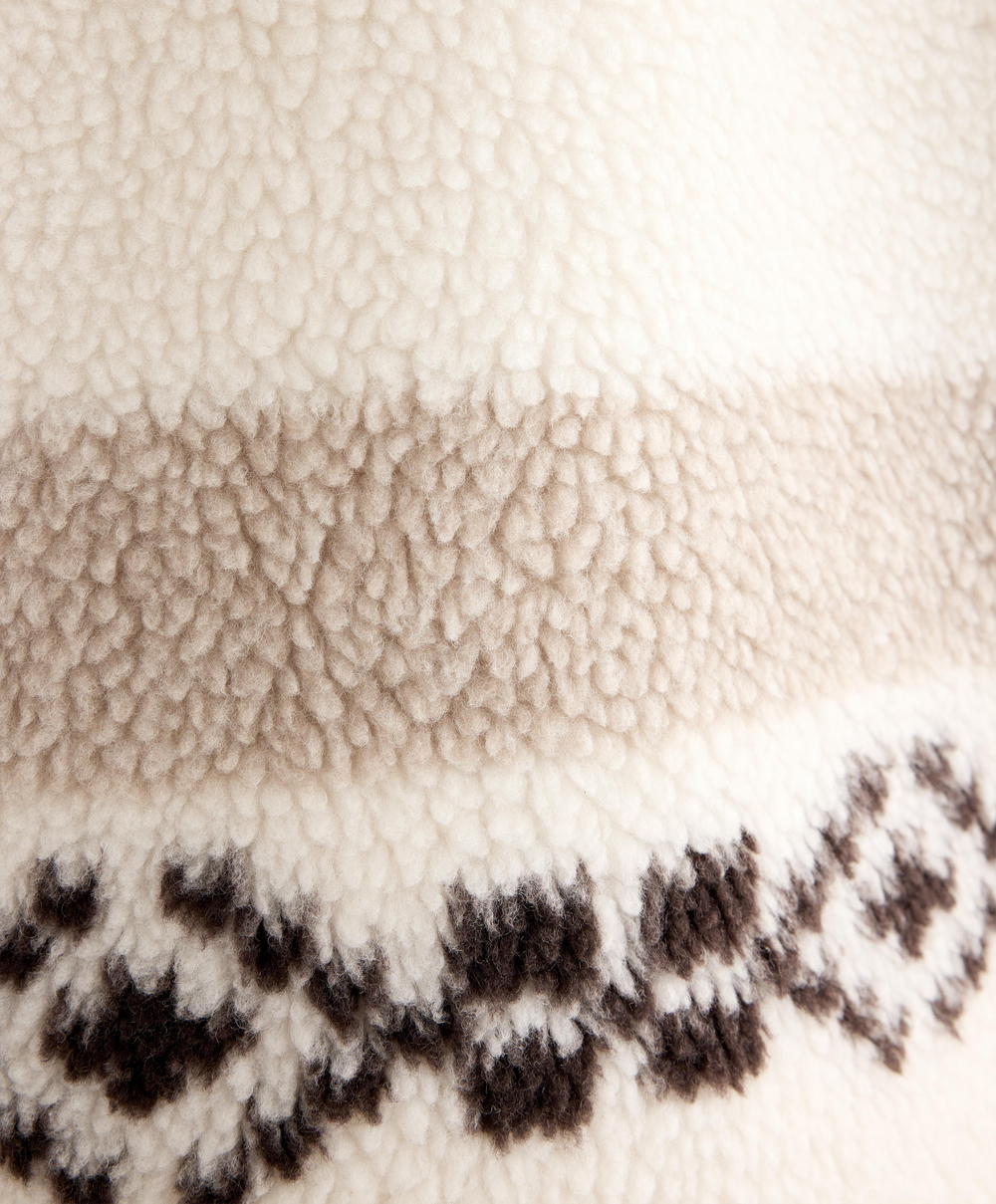 Oysho Куртка из искусственной овчины с оленями и высоким воротником, экрю