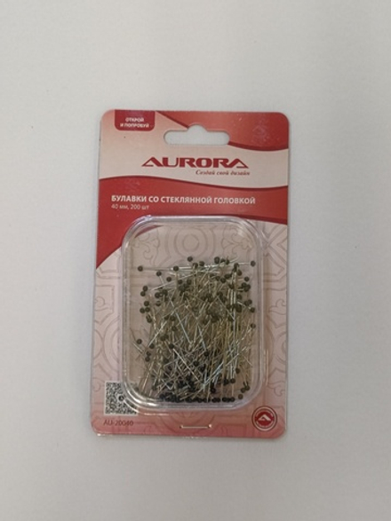 Булавки со стеклянной головкой Aurora 40мм, 200шт/уп