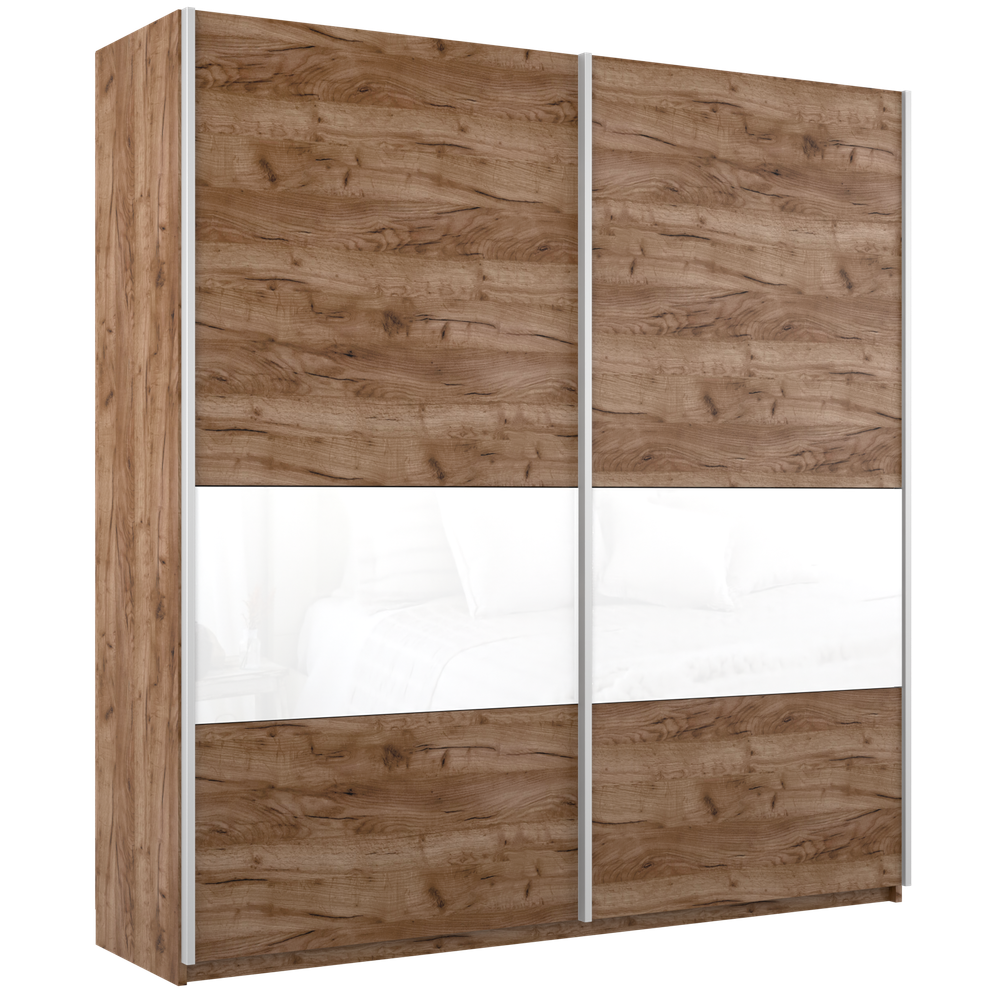 Шкаф-купе Прайм 2-дверный 2200 (Дуб табачный/Белое стекло), МК Е1