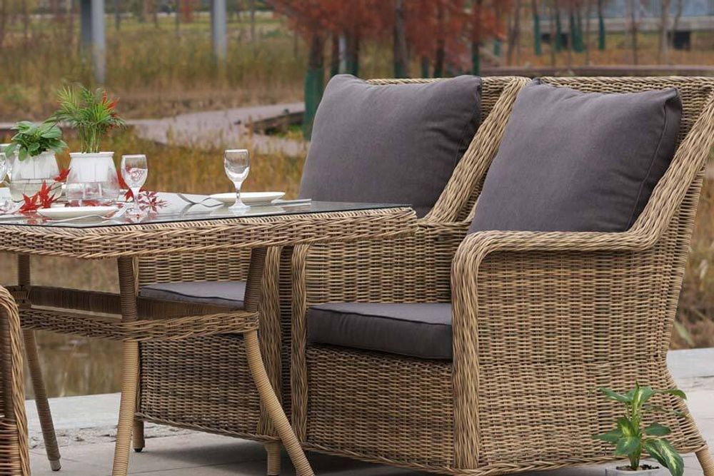 "Гляссе" обеденная группа из искусственного ротанга, цвет соломенный