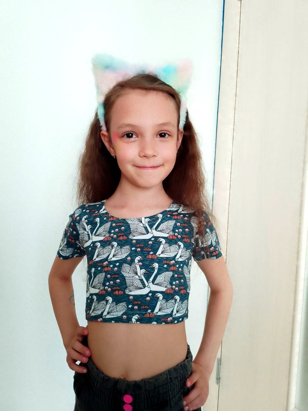 1048 Футболка-топ для девочки рибана набивка (72-140)