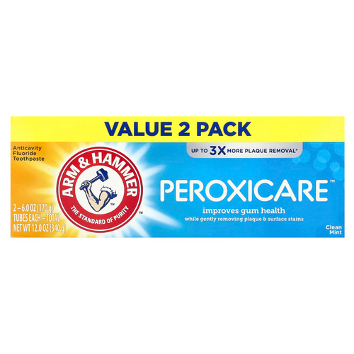 Arm & Hammer, PeroxiCare, Deep Clean, зубная паста против кариеса с фтором, чистая мята, двойная упаковка, 170 г (6,0 унций) каждая
