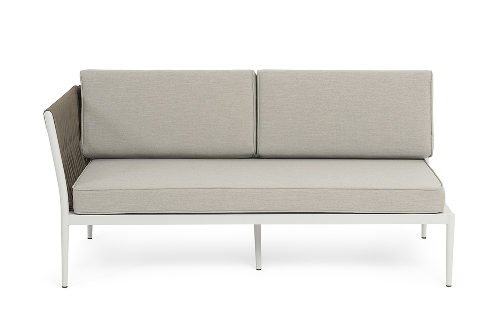 "Касабланка" правый модуль плетеный из роупа, каркас алюминий светло-серый (RAL7035) муар, роуп серо-коричневый 23мм, ткань бежевая 15052