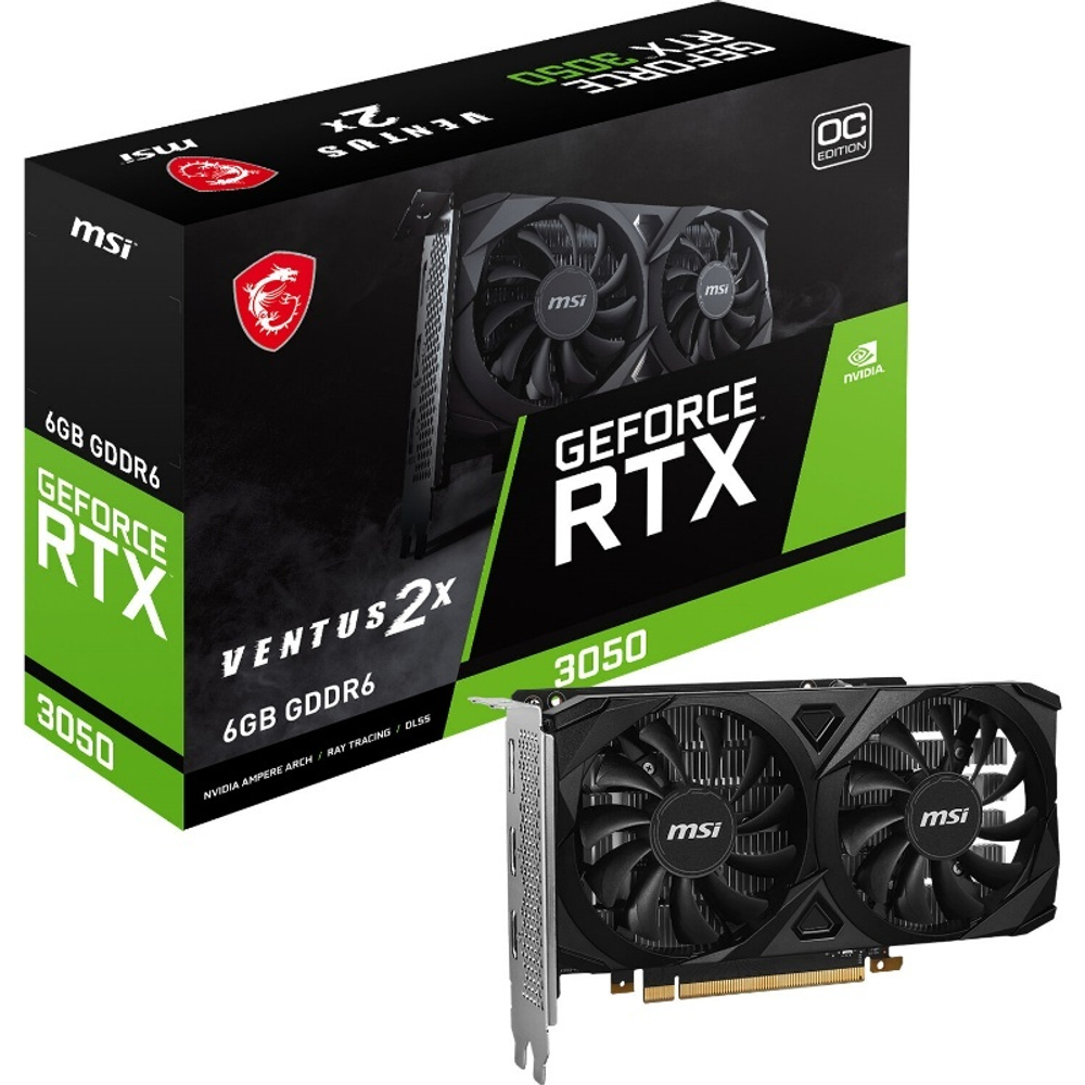 Видеокарта MSI GeForce RTX™ 3050 VENTUS 2X 6G GDDR6 GDDR6 96-bit OC, 1492 МГц