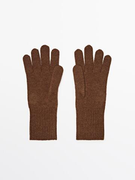 Massimo Dutti Трикотажные перчатки из смесовой шерсти, коричневый