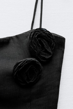 ZARA ТОП ИЗ ХЛОПКОВОГО МУСЛИНА С РЕЛЬЕФНЫМ ЦВЕТКОМ, ЧЕРНЫЙ
