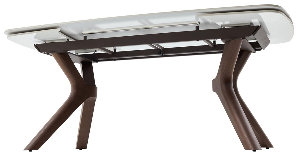 Стол КИРАН (KIRAN) 180 БЕЖЕВЫЙ МРАМОР (MATTE SICILY BEIGE SOLID CERAMIC) / Орех темный, ®DISAUR