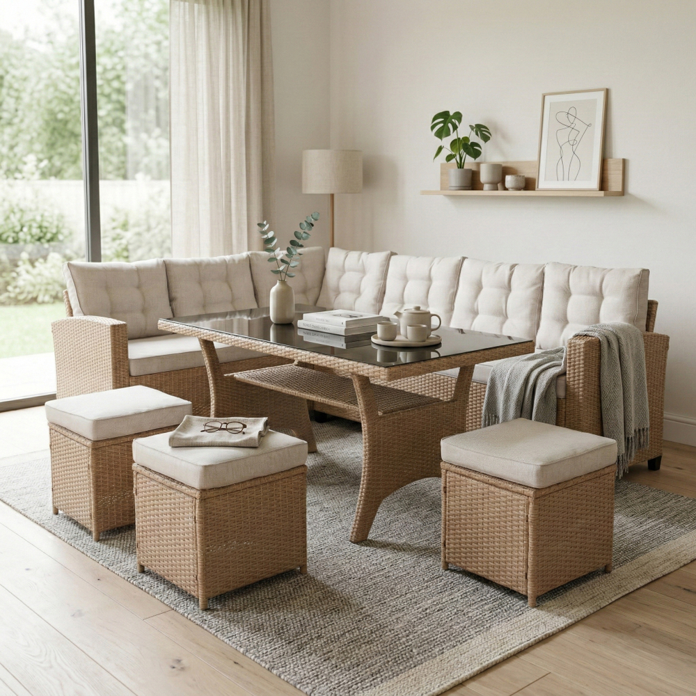 Набор мебели Версаль New арт.GS090 бежевый, бежевый (ротанг бежевый, подушки темно-беж.) "Garden story"