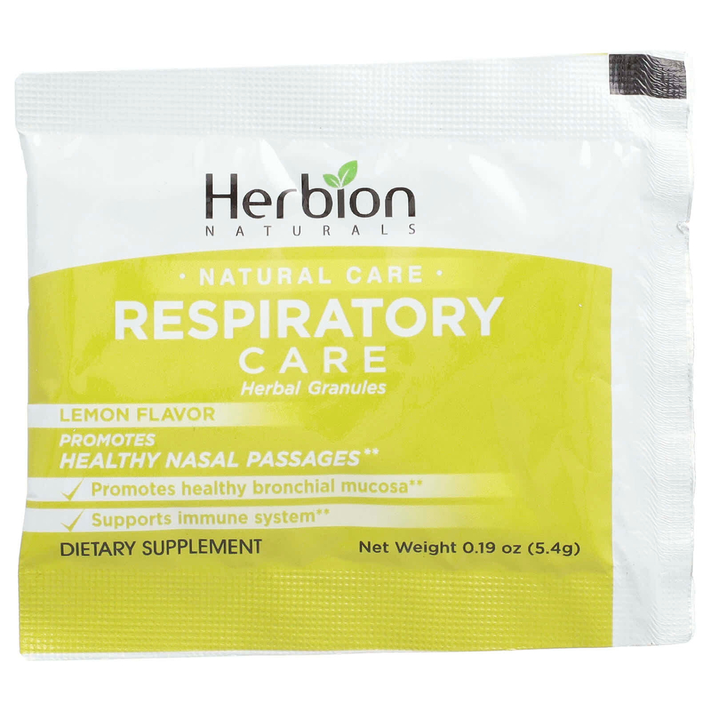 Herbion Naturals, Respiratory Care, травяные гранулы, натуральный лимон, 10 пакетиков по 5,4 г (0,19 унции)