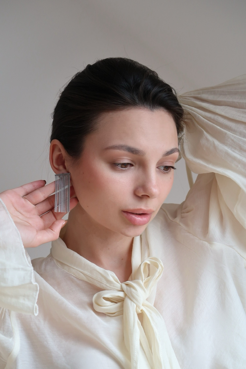 Серьги шторки в серебре