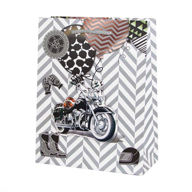 Пакет подарочный 3D, Байкер, с блестками, 42*31*12 см, 1 шт.