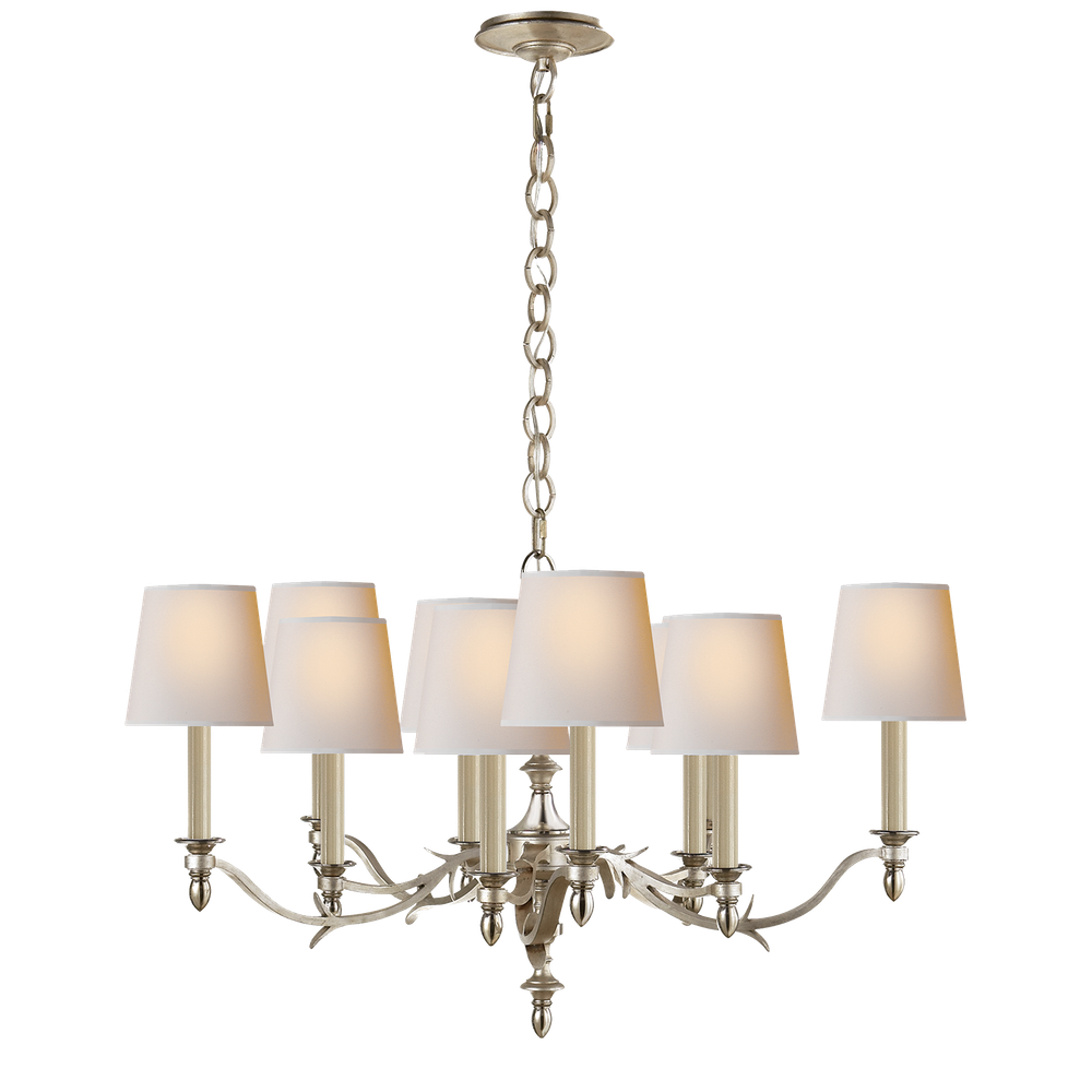 Chandler Small Chandelier in Silver Leaf with Natural Paper Shades