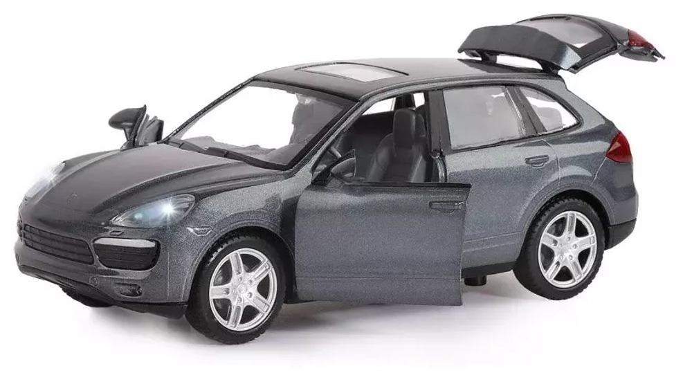 Модель 1:32 Porsche Cayenne S, серый, свет, звук, откр. двери и багажник, инерция