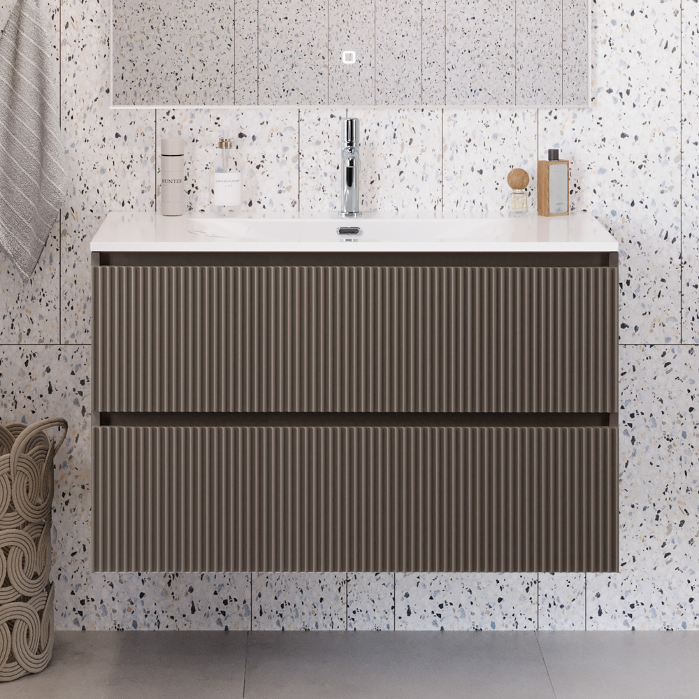 Тумба с раковиной подвесная BelBagno UNO-MINI-1000-2C-SO-СO Бежевый матовый, раковина белая BB-8099-3-100