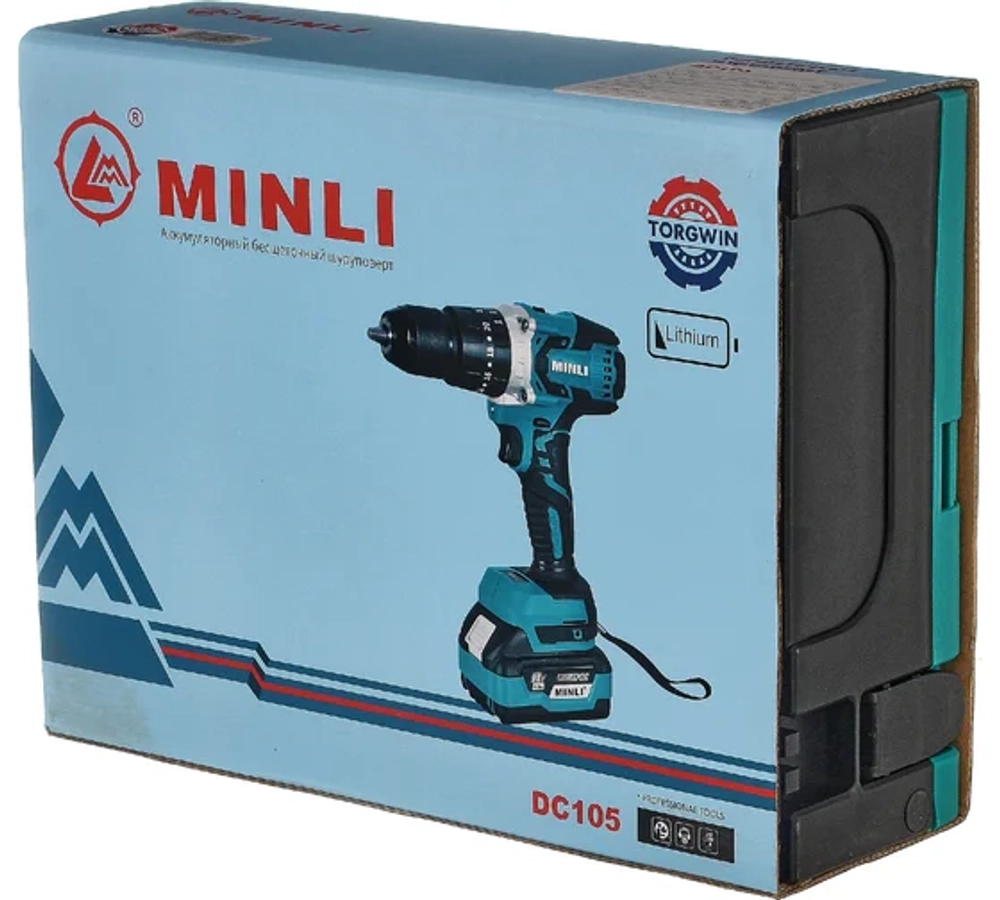 "MINLI Аккумуляторная Бесщеточная ударная Дрель-шуруповерт / 13mm 80N.m Li-ion 18Vx2 DC105-4.0A