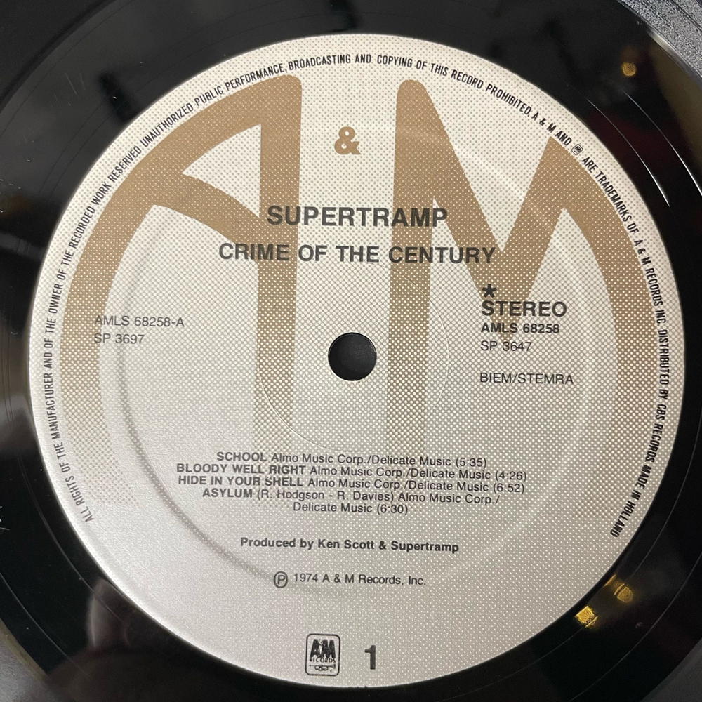 Винтажная виниловая пластинка LP Supertramp Crime Of The Century (Holland 1974)
