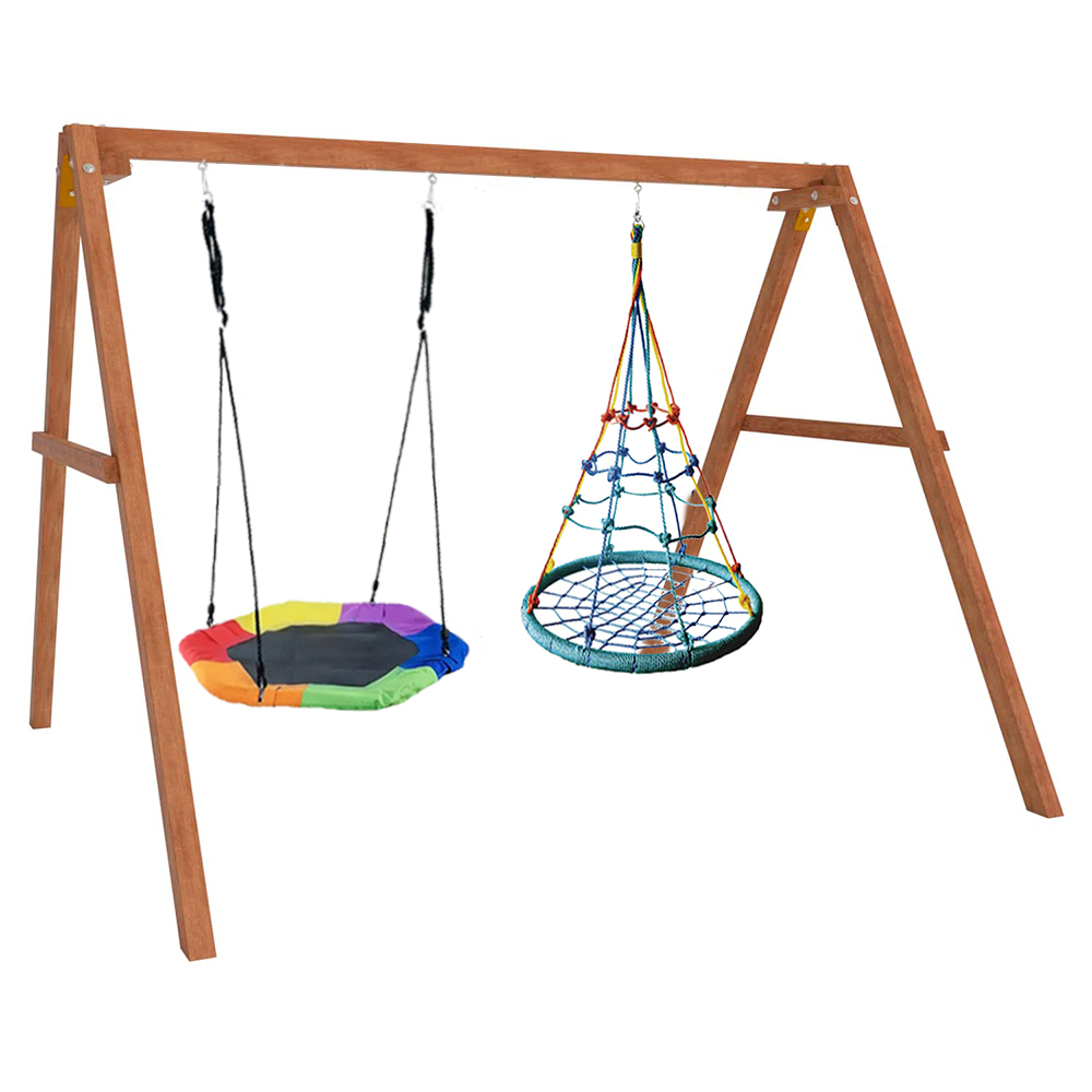Деревянные качели с гнездом Гексагон и с гнездом с паутинкой