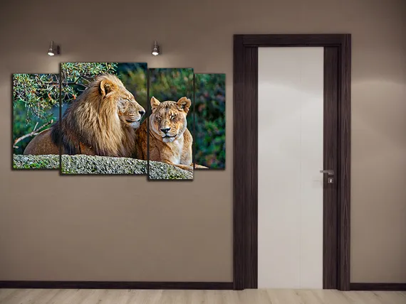 Модульная картина "Львиная семья"