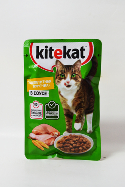 Влажный корм для кошек Kitekat c сочными кусочками курицы в соусе 85г
