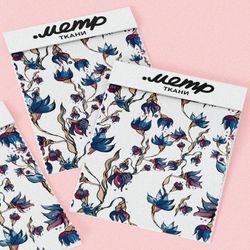 Ткань кулирная гладь голубые цветы на белом