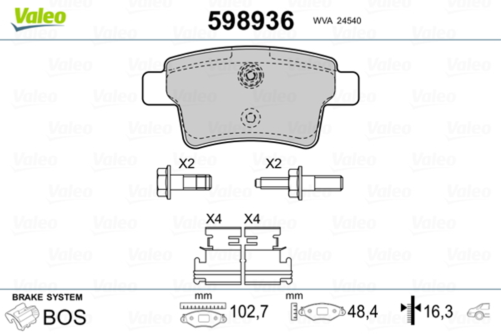 VALEO - 598936-VAL - Brake Pad Set, disc brake