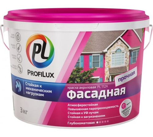 Краска фасадная влагостойкая акриловая Profilux ВД  PL-112А глубокоматовая белая
